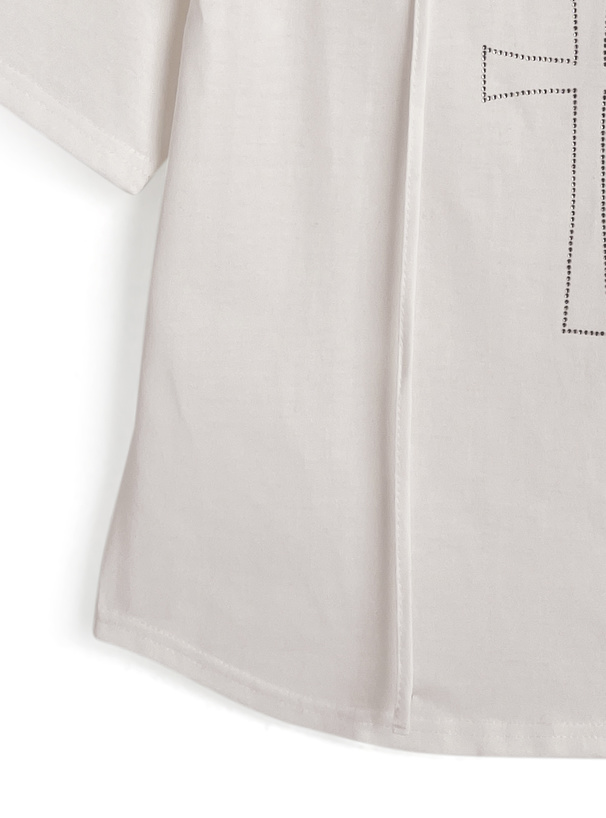 タイ付きラインストーンロゴビッグTシャツ