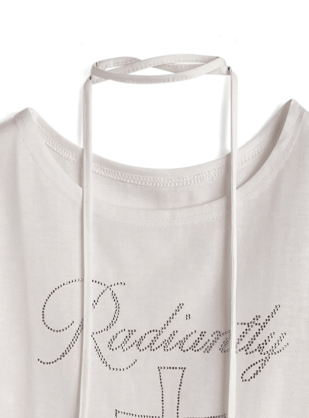 タイ付きラインストーンロゴビッグTシャツ