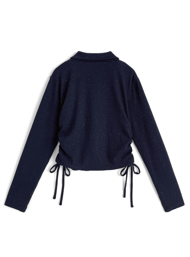 ロゴ刺繍ダブルジップドロストラメリブトップス