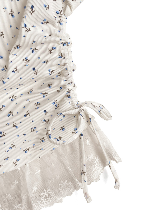 小花柄オフショルダードロストレーストップス