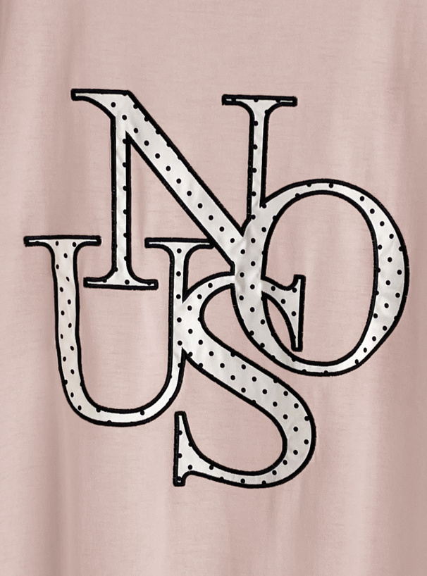 ラインストーンバックドットロゴ刺繍Tシャツ