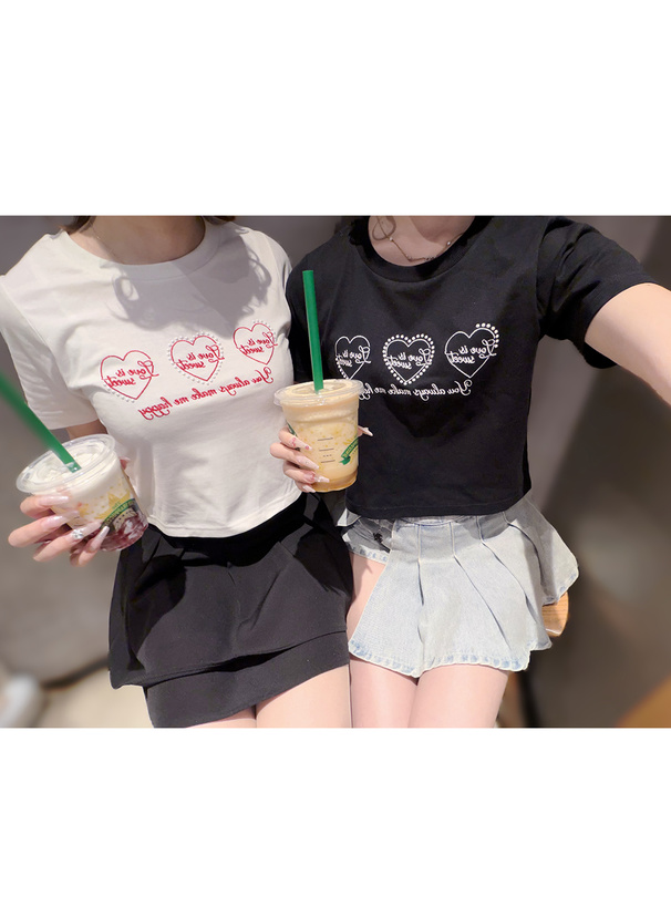 ハートロゴ刺繍パールTシャツ