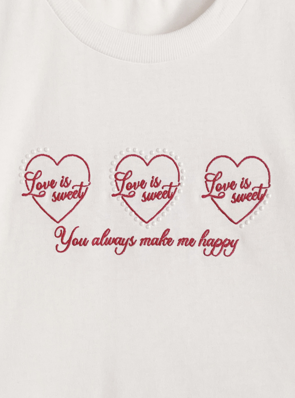 ハートロゴ刺繍パールTシャツ