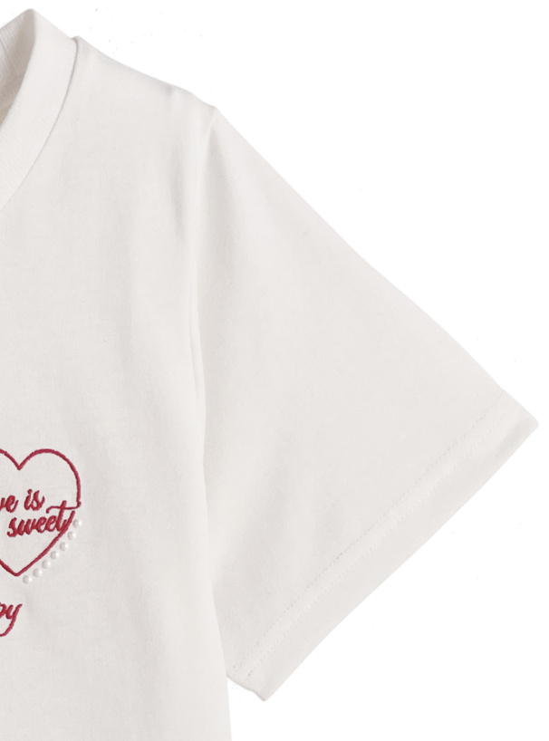 ハートロゴ刺繍パールTシャツ