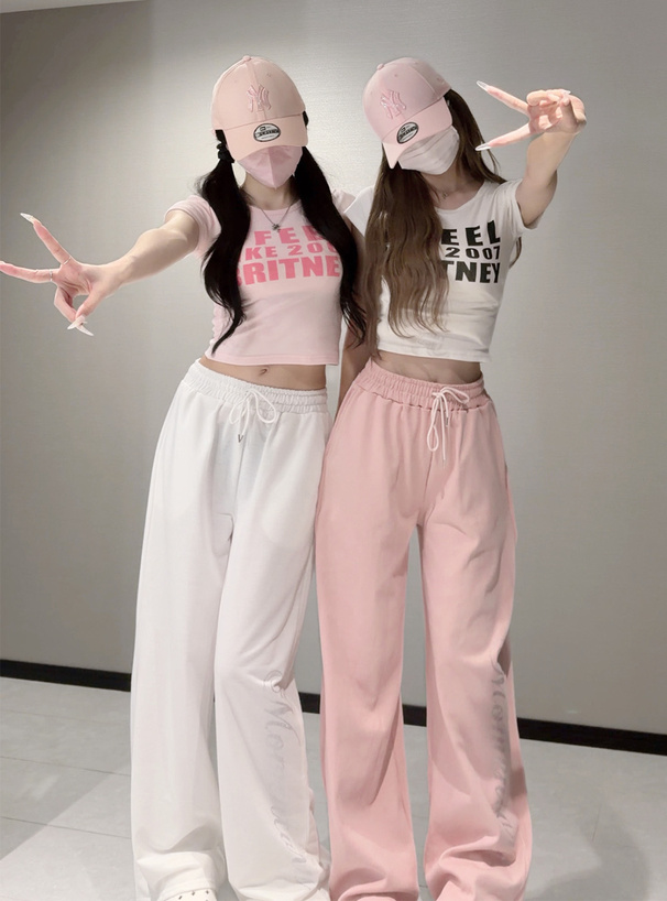 ラインストーンロゴワイドパンツ