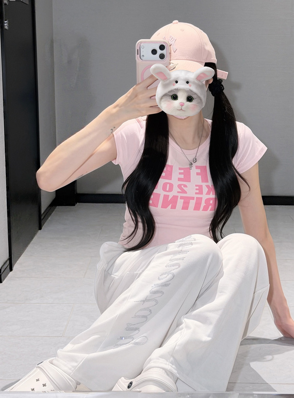 ラインストーンロゴワイドパンツ