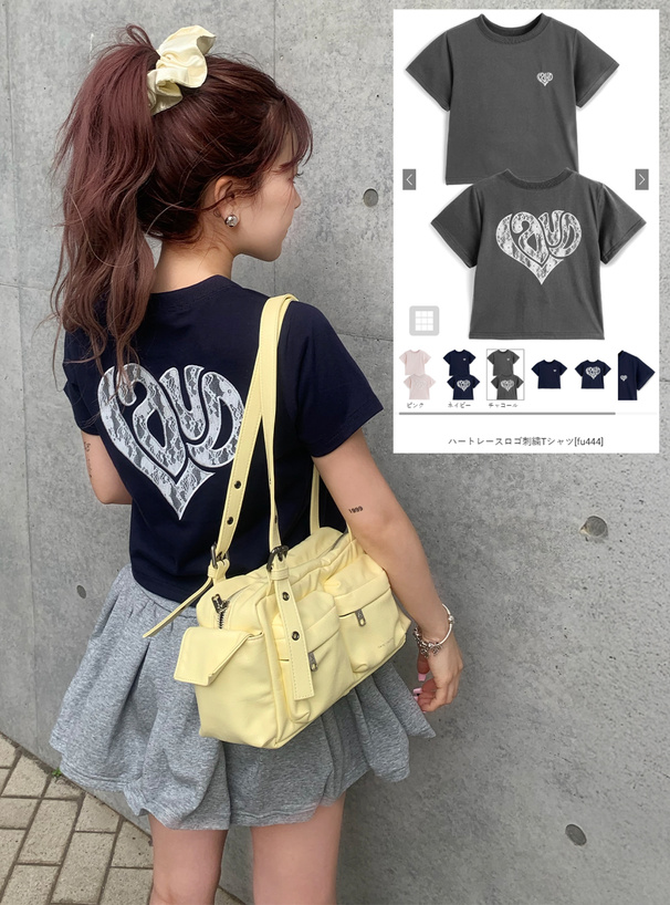 ハートレースロゴ刺繍Tシャツ