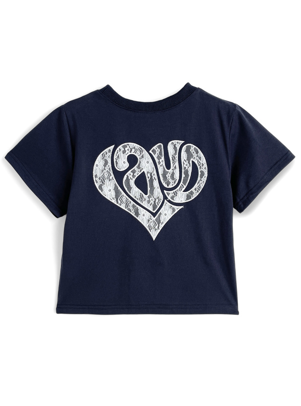 ハートレースロゴ刺繍Tシャツ
