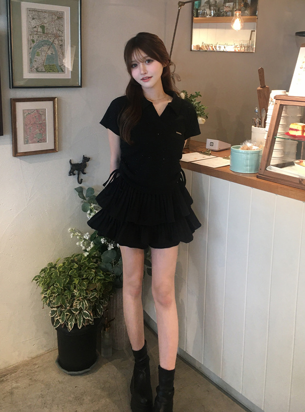 スキッパーサイドドロストラメリブトップス