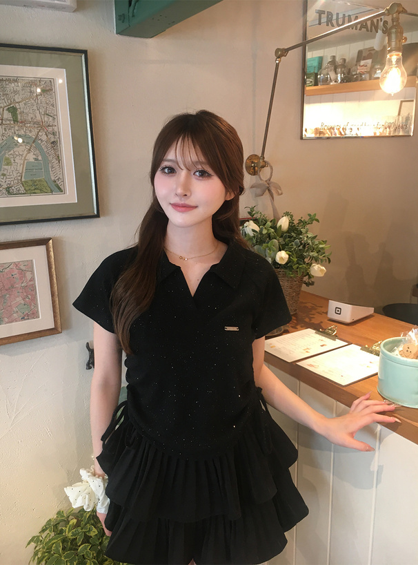 スキッパーサイドドロストラメリブトップス