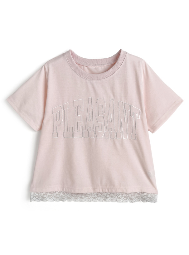 ロゴ刺繍レースTシャツ