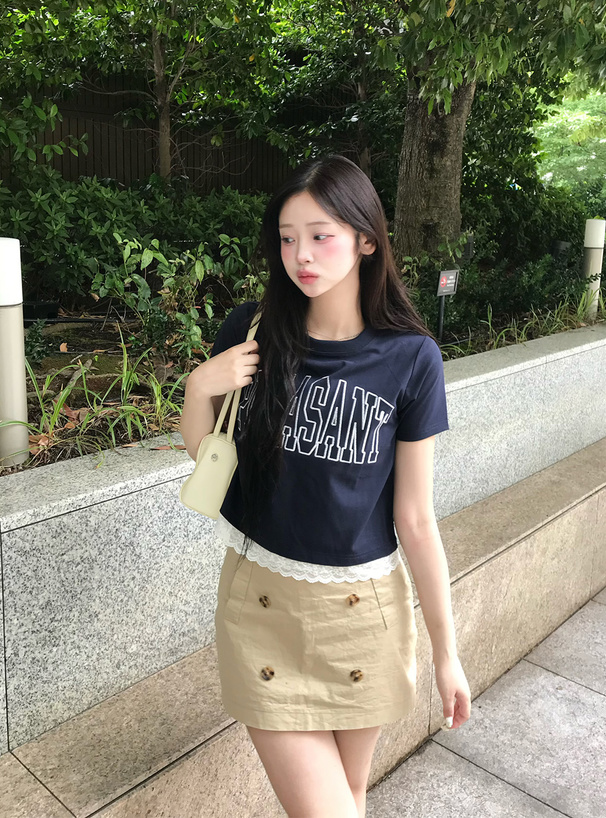 ロゴ刺繍レースTシャツ