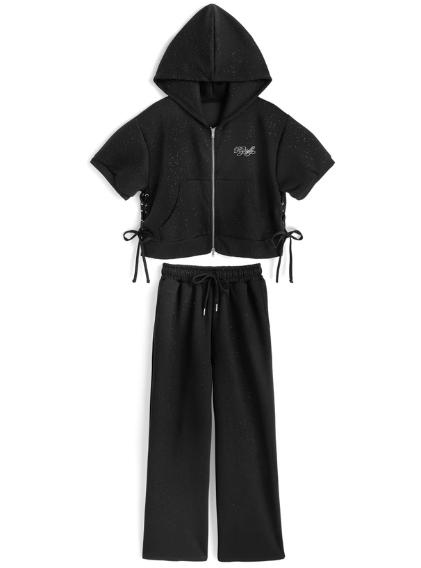 サイドレースアップダブルジップパーカー×ワイドパンツセットアップ