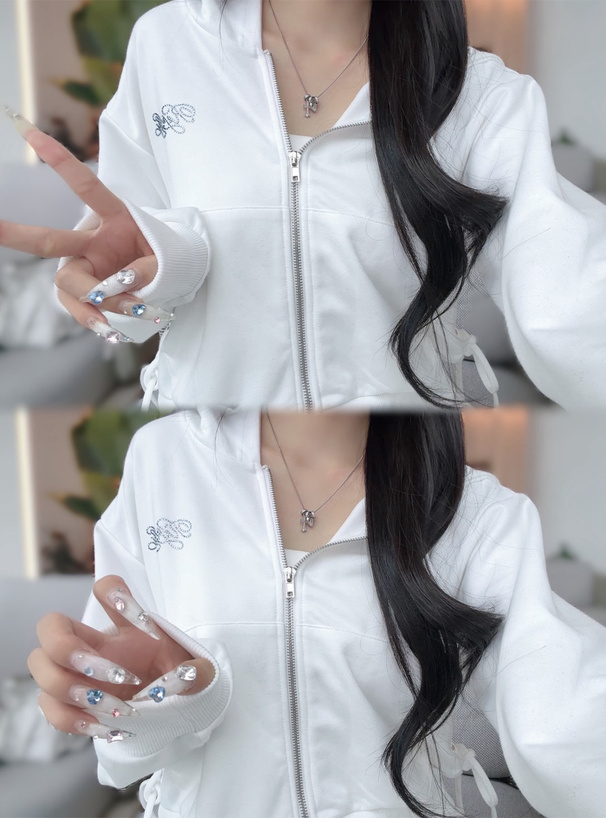 サイドレースアップダブルジップパーカー×ワイドパンツラメスウェットセットアップ