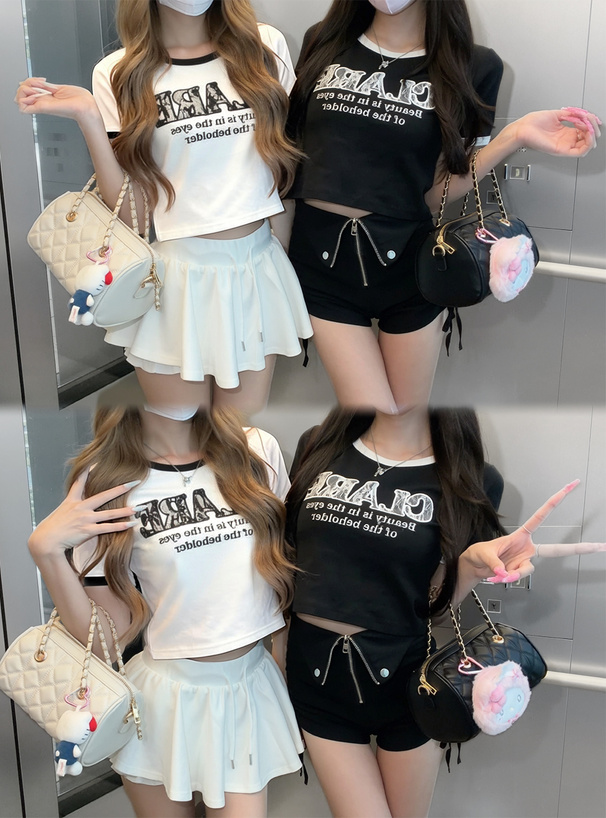 レースロゴ刺繍リンガーTシャツ