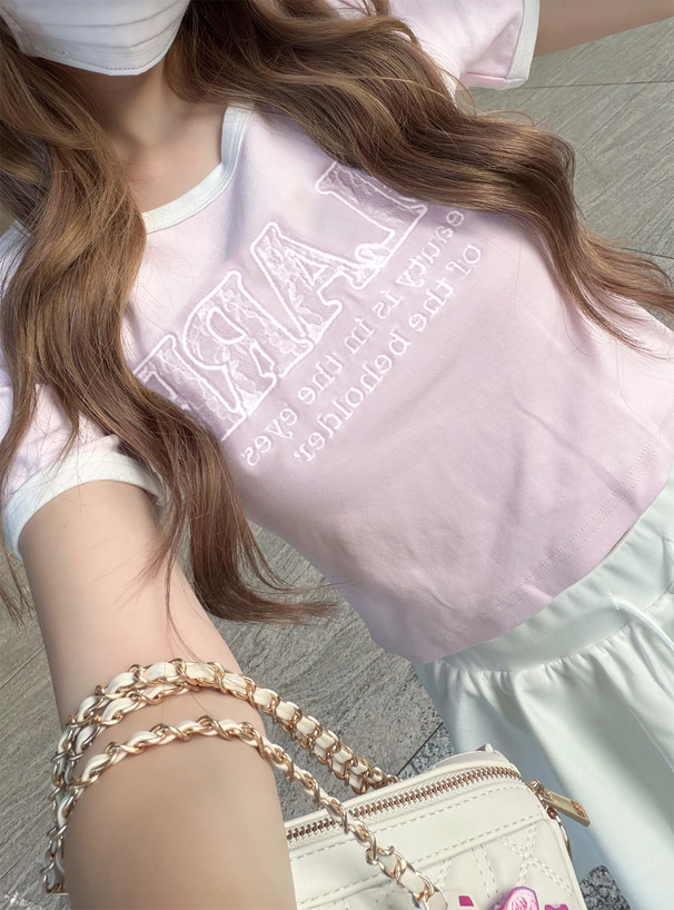 レースロゴ刺繍リンガーTシャツ