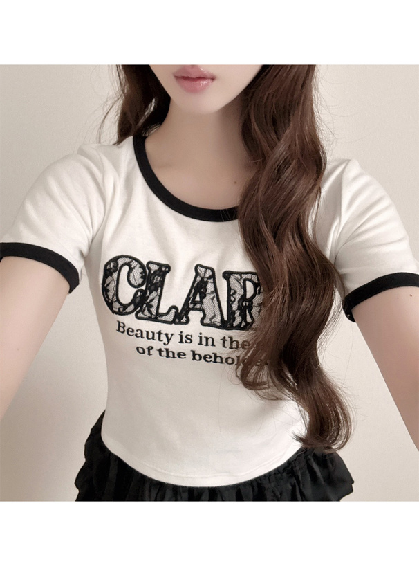 レースロゴ刺繍リンガーTシャツ