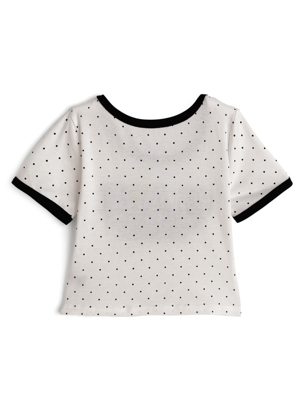 ドット柄レースロゴ刺繍リンガーTシャツ