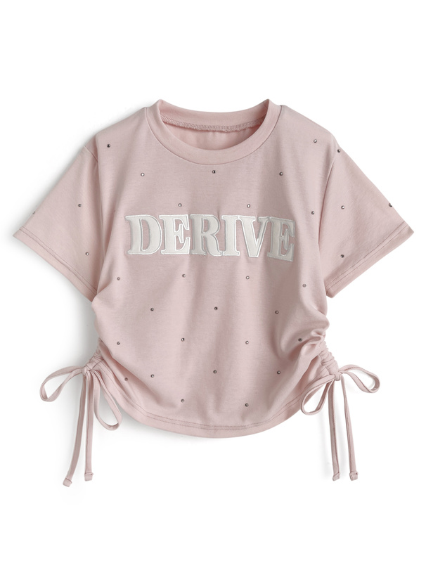 ラインストーンロゴ刺繍サイドドロストTシャツ