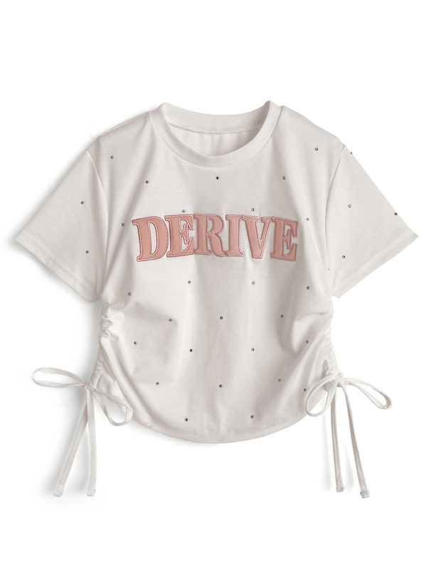 ラインストーンロゴ刺繍サイドドロストTシャツ