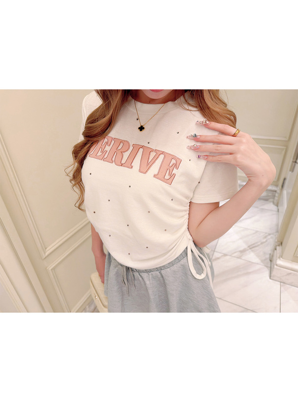 ラインストーンロゴ刺繍サイドドロストTシャツ