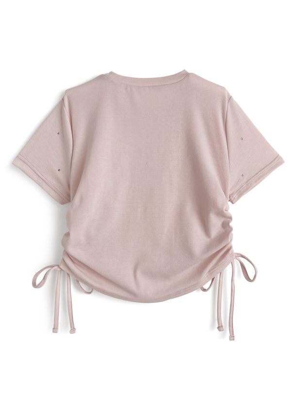 ラインストーンロゴ刺繍サイドドロストTシャツ