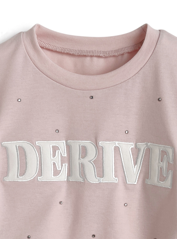 ラインストーンロゴ刺繍サイドドロストTシャツ