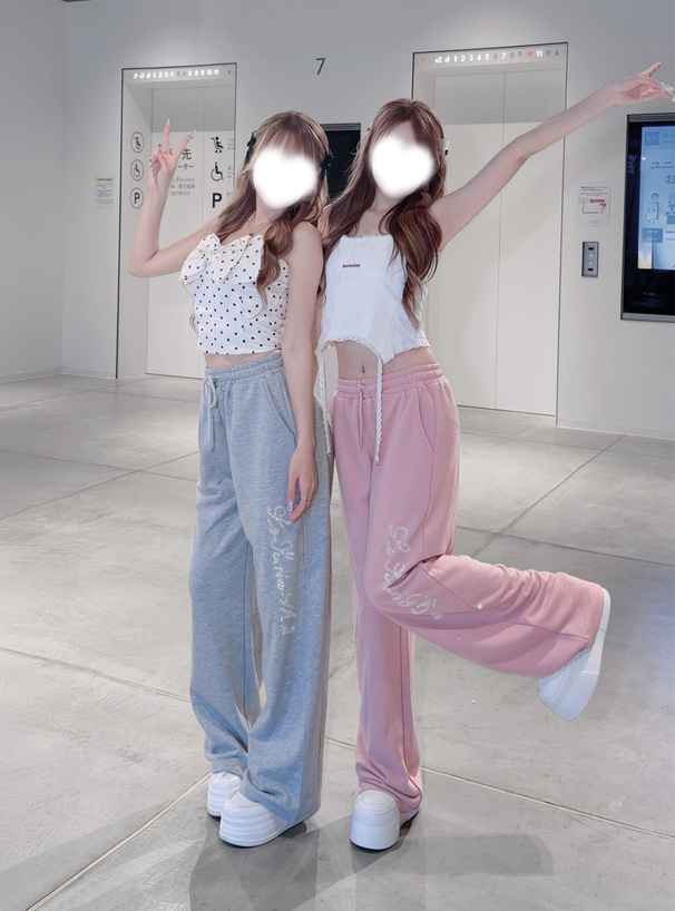 ラインストーンロゴラメスウェットパンツ