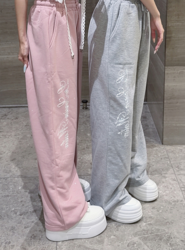 ラインストーンロゴラメスウェットパンツ