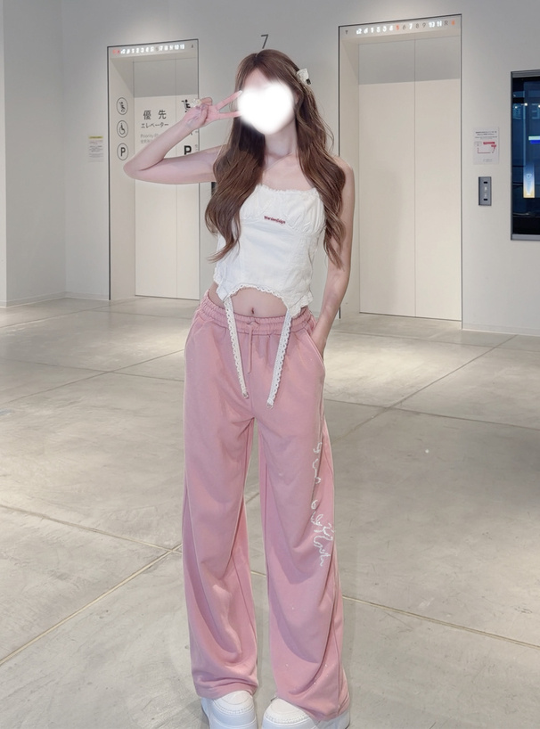 ラインストーンロゴラメスウェットパンツ