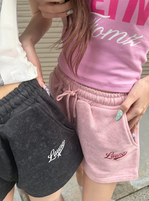 ピグメントロゴ刺繍ラメスウェットショートパンツ