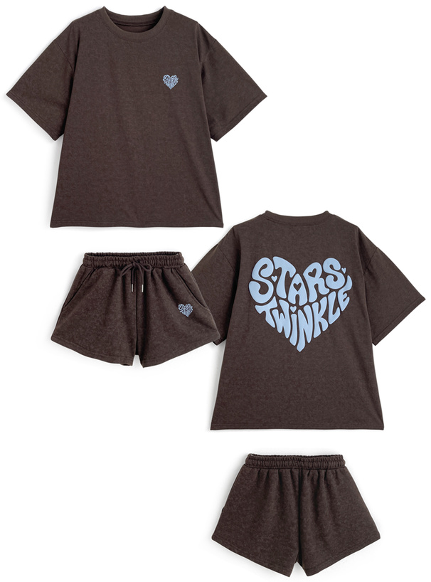 ハートロゴプリントTシャツ×スウェットショートパンツセットアップ