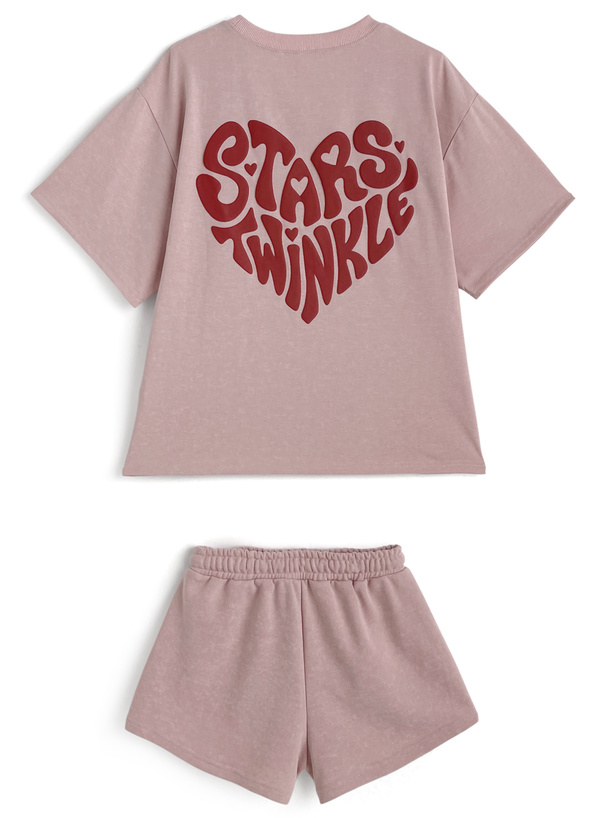 ハートロゴプリントTシャツ×スウェットショートパンツセットアップ
