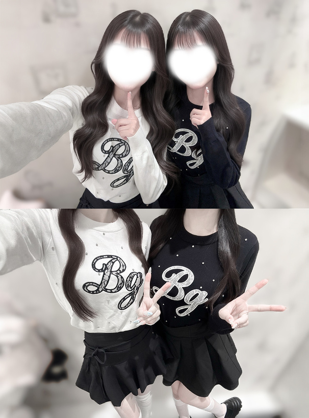 レースロゴ刺繍ビジューニットトップス[fu475] | レディース