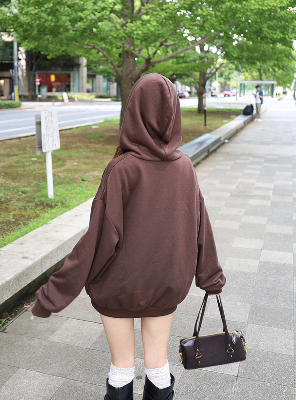 配色ロゴ刺繍ダブルジップスウェットパーカー