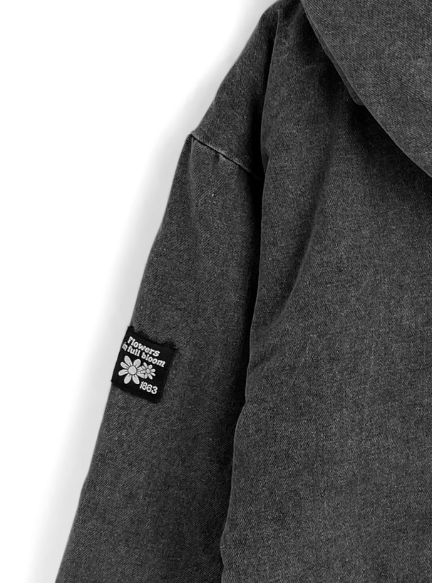 ロゴ刺繍ボアフードデニムジャケット