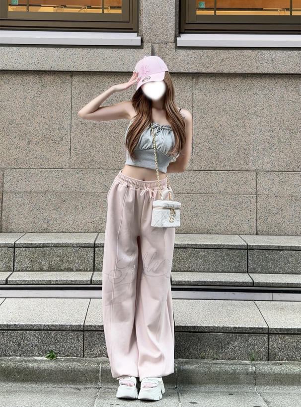 2Wayラインストーンロゴバレルレッグパンツ