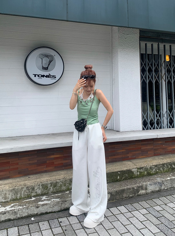 ラインストーンロゴワイドパンツ
