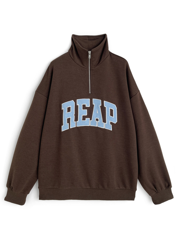 配色ロゴ刺繍ハーフジップスウェットトップス