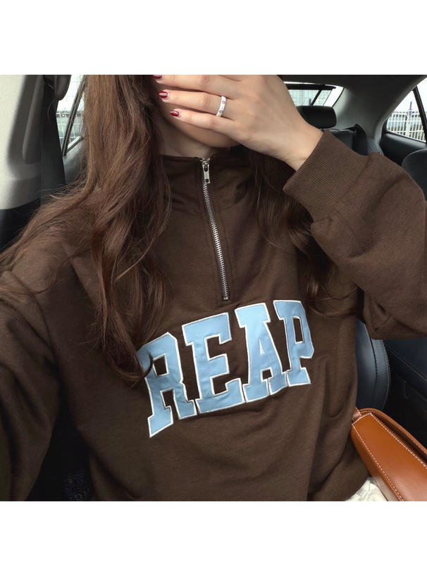 配色ロゴ刺繍ハーフジップスウェットトップス