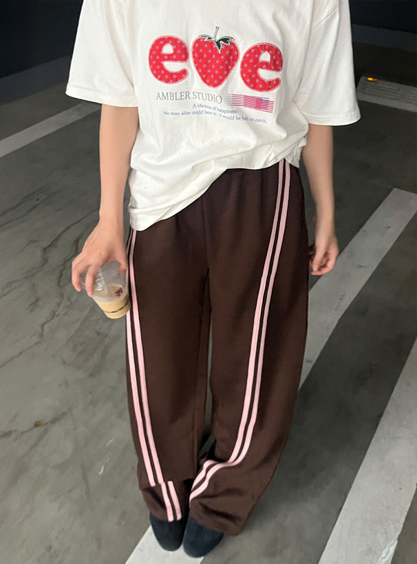 配色ラインワイドスウェットパンツ