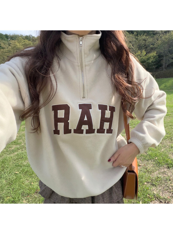 配色ロゴ刺繍ハーフジップフリーストップス