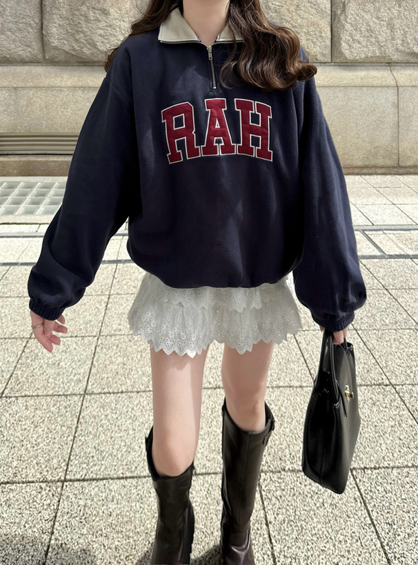 配色ロゴ刺繍ハーフジップフリーストップス
