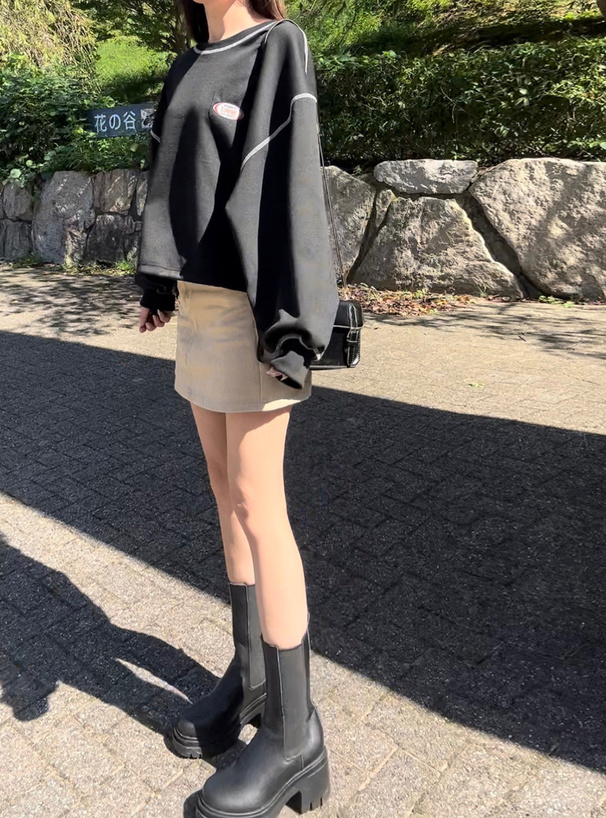 配色ステッチドロストトップス
