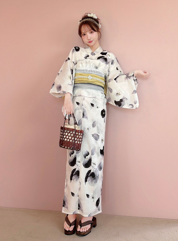 水彩花柄浴衣セット