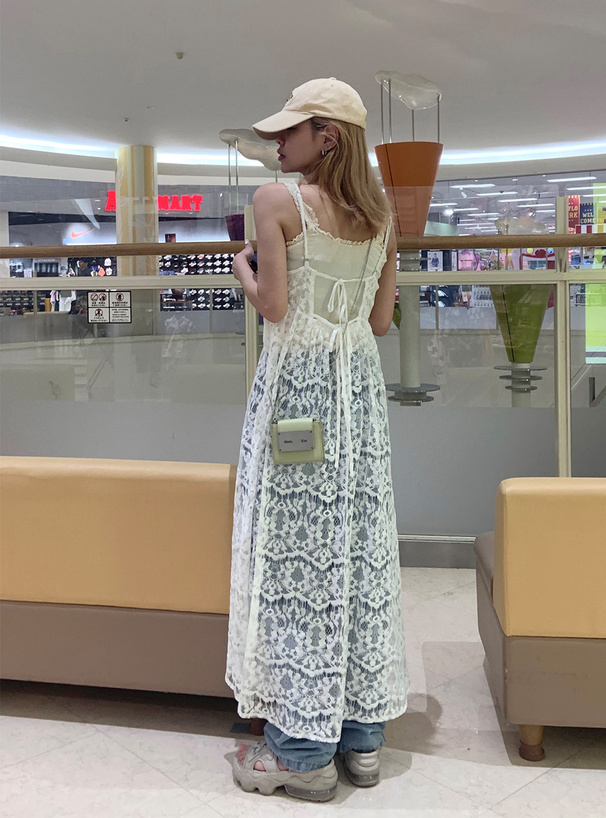 花柄レースフレアキャミワンピース