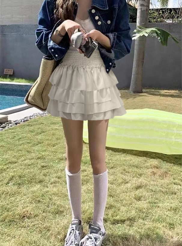 インパン裏地付きフリルティアードミニスカート