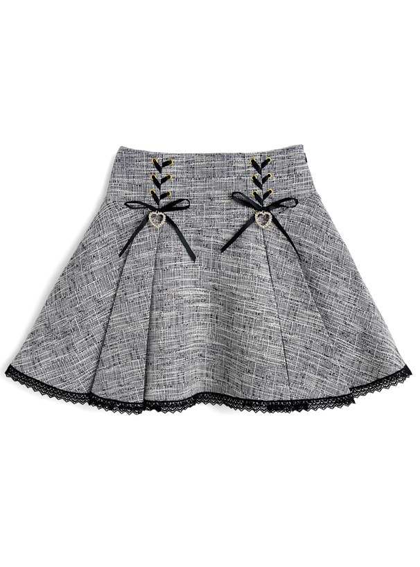 インパン裏地付きチャームレースアップツイードスカート[gc301