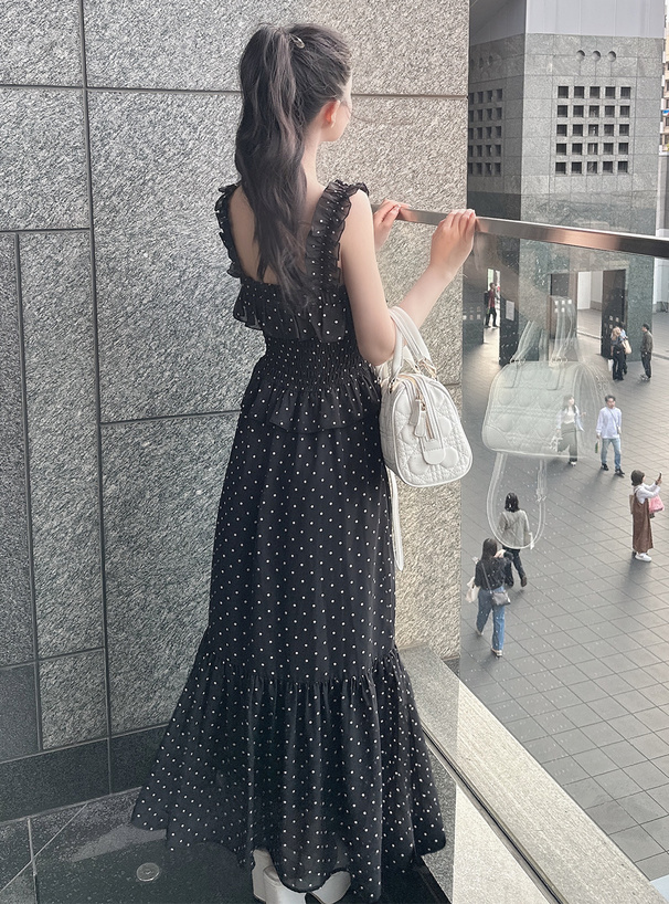 ドット柄シフォンキャミソールワンピース