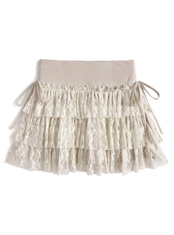 インパン裏地付きスエードレースティアードミニスカート